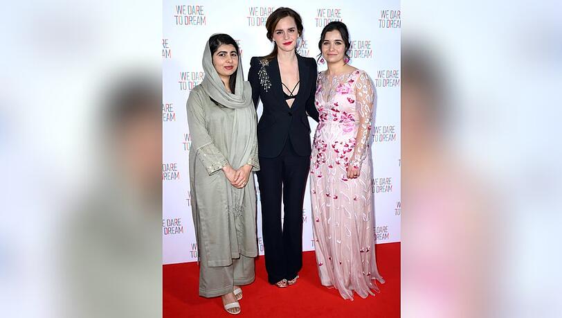 Emma Watson (Mitte) mit Malala Yousafzai (links) und Waad Al-Kateab (rechts) in London.