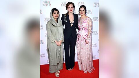 Emma Watson (Mitte) mit Malala Yousafzai (links) und Waad Al-Kateab (rechts) in London.