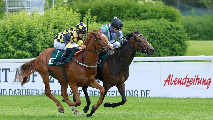 New York City war am Ende eine Nasenlänge vorn: Top-Jockey und Münchner Publikumsliebling Rene Piechulek (im Dress mit Streifen) führte die Ausnahmestute zum Sieg.