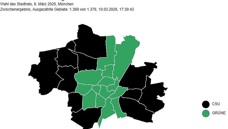 So hat M&uuml;nchen gew&auml;hlt. Diese Grafik zeigt die Ergebnisse der einzelnen Stadtbezirke. Die CSU kommt vor allem am Stadtrand gut an. Diese Grafik zeigt ein Zwischenergebnis. Stand: 10. M&auml;rz, 17.30 Uhr.