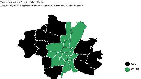So hat M&uuml;nchen gew&auml;hlt. Diese Grafik zeigt die Ergebnisse der einzelnen Stadtbezirke. Die CSU kommt vor allem am Stadtrand gut an. Diese Grafik zeigt ein Zwischenergebnis. Stand: 10. M&auml;rz, 17.30 Uhr.
