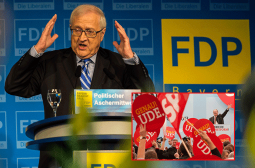 Auch FDP-Fraktionschef Rainer Brüderle wetterte gegen die SPD. Mit Blick auf die parallel
stattfindende Kundgebung der SPD in Vilshofen sagte er im niederbayerischen Dingolfing: &bdquo;Willst du Öde in der Bude, hol dir Steinbrück, Pronold und Ude.&ldquo;