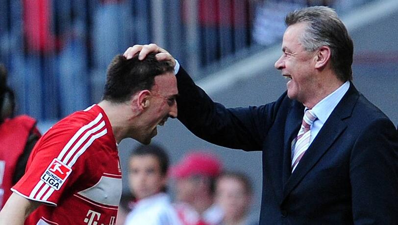 Zusammen Deutscher Meister mit dem FC Bayern in der Saison 2007/2008: Franck Ribéry und Ottmar Hitzfeld (r.). Zusammen Deutscher Meister mit dem FC Bayern in der Saison 2007/2008: Franck Ribéry und Ottmar Hitzfeld (r.).