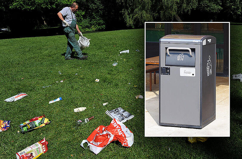 Täglicher Ärger bei schönem Wetter: Arbeiter müssen im Englischen Garten stundenlang liegengelassenen (Party-)Müll wegräumen. Der Big Belly soll für Entlastung sorgen.