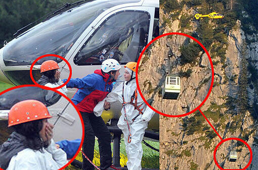 Horror-Nacht für einige Insassen einer Gondel in Schwangau. Nach einem Gleitschirm-Unfall mussten die Fahrgäste teils die Nacht in der Luft verbringen. Rettungskräfte konnten alle Menschen retten. Die Bilder