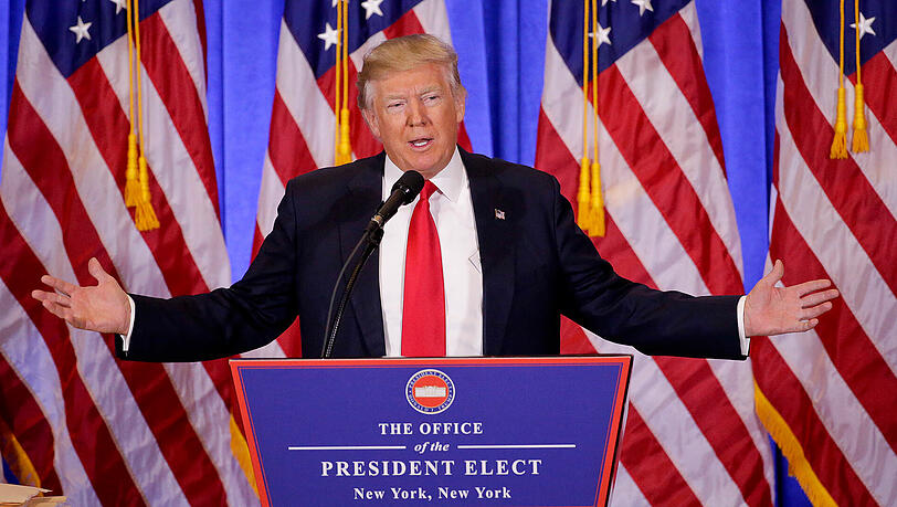 Showmaster oder Präsident? Donald Trump bei seiner Pressekonferenz. Showmaster oder Präsident? Donald Trump bei seiner Pressekonferenz.
