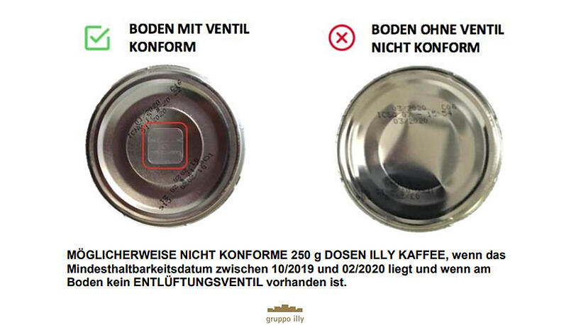 Links die Dose, wie sie aussehen sollte, rechts die fehlerhaft verarbeitete. Links die Dose, wie sie aussehen sollte, rechts die fehlerhaft verarbeitete.