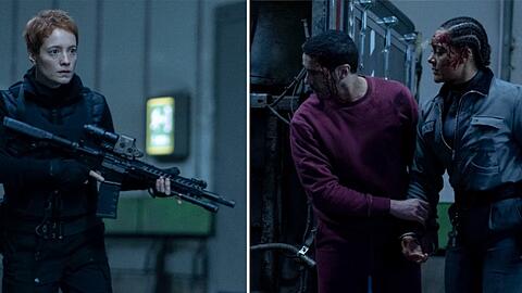 In "Prisoner - Auf der Flucht" werden Tibor Stone (Tahar Rahim) und Amber Todd (Izuka Hoyle, r.) von der Killerin Nina (Leonie Benesch, l.) gejagt.