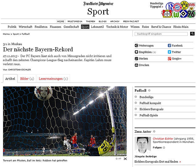 Die FAZ spielt auf den neuen Rekord des FC Bayern an.
