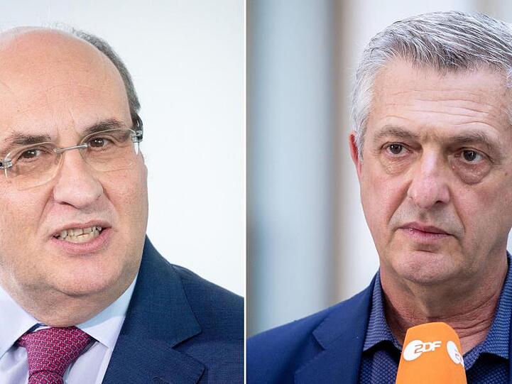 Antonio Vitorino (l), Chef der Organisation für Migration (IOM), und Filippo Grandi, Chef des UN-Flüchtlingshilfswerks (UNHCR) bei der Vorstellung des UN-Weltflüchtlingsberichts.