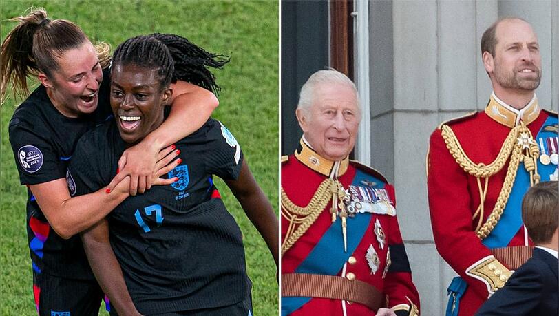 Die englische Frauenfußballmannschaft kann sich über royale Unterstützung von William (re.) und Vater Charles freuen.