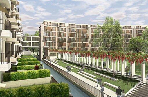 So soll's später aussehen: Der Stadtbach fließt durch den "Rodenstock-Garten".