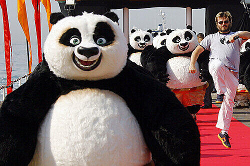 Jack Black und seine Pandas in Cannes.