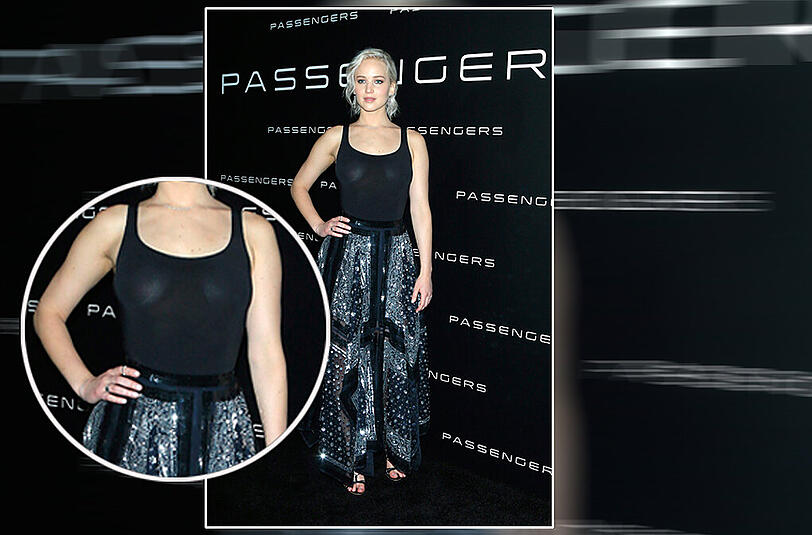Auch auf der "Passengers"-Premiere in Las Vegas ist die schöne Schauspielerin ohne BH unterwegs.