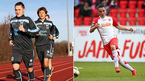 2014 lief er noch mit den 1860-Profis (hier neben Yuya Osako), heute ist er in Regensburg der gefeierte Held (rechts beim Duell gegen den Chemnitzer FC)