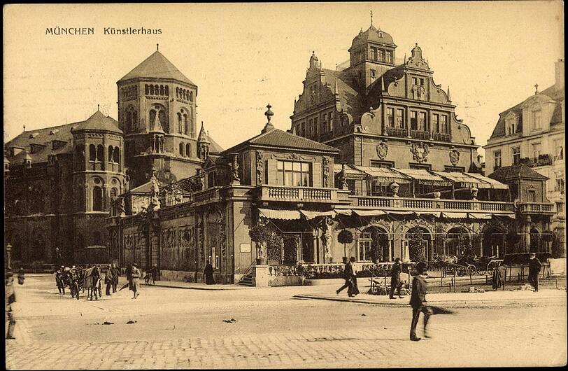 Ein prächtiger Bau, gleich am Künstlerhaus: die alte Hauptsynagoge auf einer Postkarte von 1912.