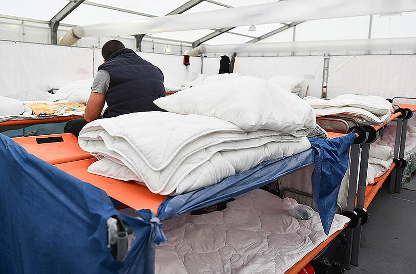 Notunterkunft für Flüchtlinge in Karlsruhe.