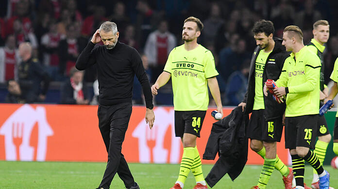 Dortmund-Trainer Marco Rose (l.) nach der Niederlage gegen Ajax.