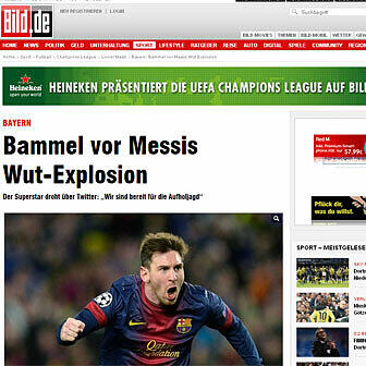 Die &bdquo;Bild&ldquo; will bei den Bayern Angst vor Superstar Messi ausgemacht haben: &bdquo;Es sind nur sechs Worte, aber sie sollen den FC Bayern nervös machen. Lionel Messi (25), der Superstar des FC Barcelona, hat sie getwittert: &bdquo;Wir sind bereit für die Aufholjagd.&ldquo; 
Eine ganze Stadt glaubt diesen Worten. Ein ganzer Klub. Eine ganze Mannschaft. Und bei den Bayern wird der Bammel vor einer Messi-Explosion heute immer größer.