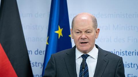 Olaf Scholz (SPD), Bundesminister der Finanzen, gibt im Finanzministerium eine Pressekonferenz.