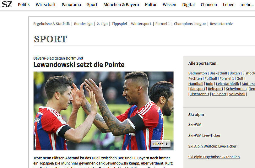 Die Süddeutsche Zeitung: "Lewandowski setzt die Pointe".