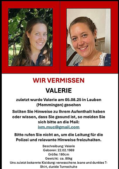 Mit diesem Aufruf sucht die Familie nach der vermissten Frau aus Lauben. Mit diesem Aufruf sucht die Familie nach der vermissten Frau aus Lauben.