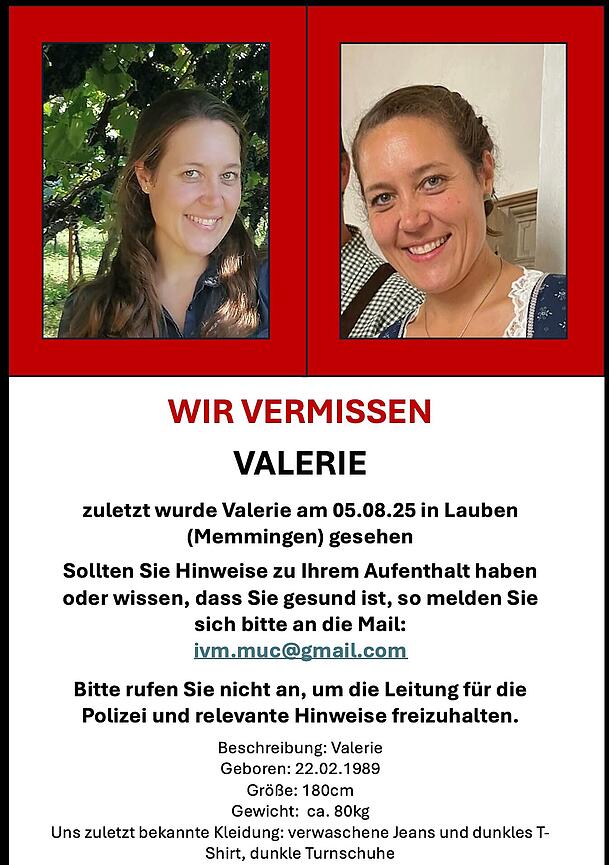 Mit diesem Aufruf sucht die Familie nach der vermissten Frau aus Lauben.