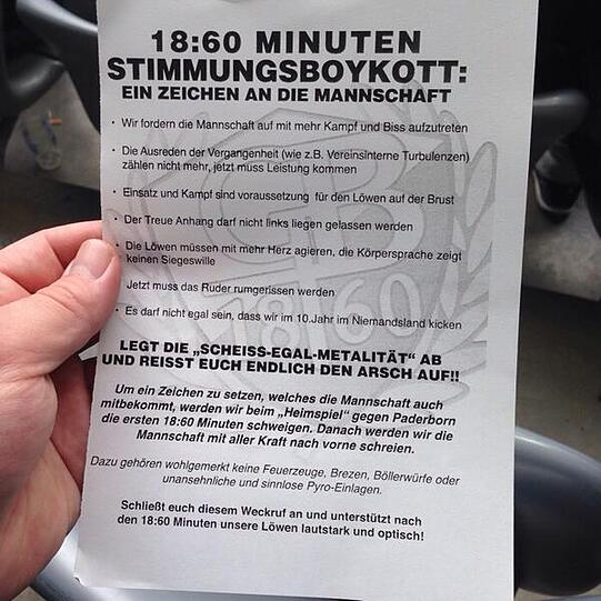 Dieser Zettel wurde unter den Löwen-Fans verteilt. Eine klare Botschaft an die Mannschaft!