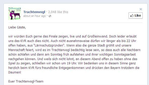 Der Post auf der Facebook-Seite des "Trachtenvogl" vom Freitag.