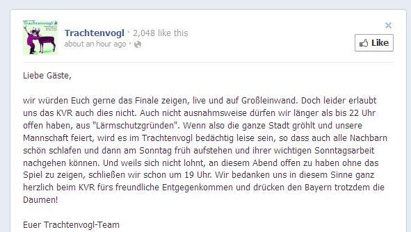 Der Post auf der Facebook-Seite des "Trachtenvogl" vom Freitag. Der Post auf der Facebook-Seite des "Trachtenvogl" vom Freitag.