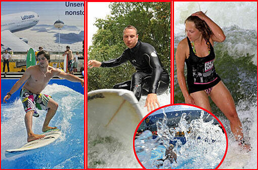 Egal ob Eisbach oder "mobile Welle": München ist die deutsche Surfhauptstadt! Hier gibts die besten, witzigsten und wildesten Surfbilder...vom Eisbach und der "Surf & Style" am Flughafen! Durchklicken und lossurfen!