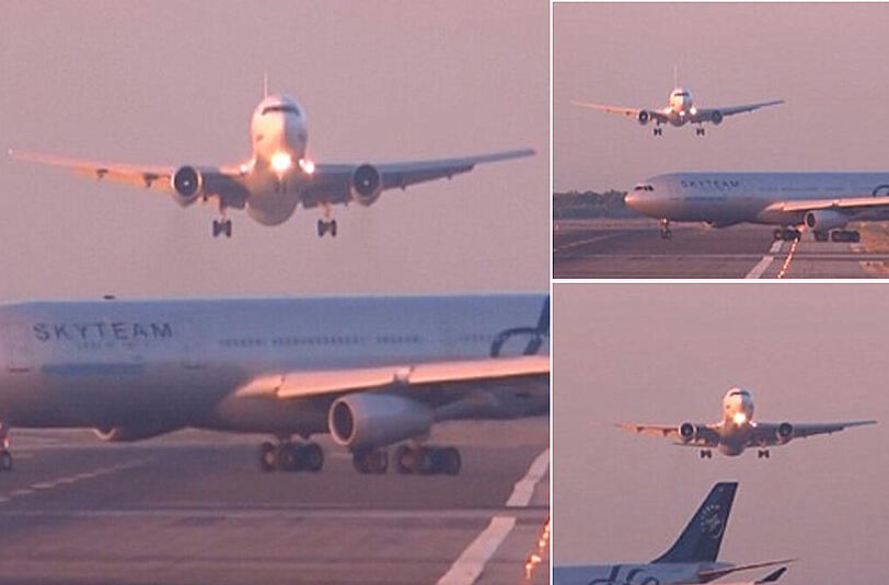 Dramatischer Moment am Flughafen El Prat in Barcelona: Auf der Landebahn kam es zwischen zwei Flugzeugen fast zum Crash. Der Pilot konnte die Landung in letzter Sekunde abbrechen.