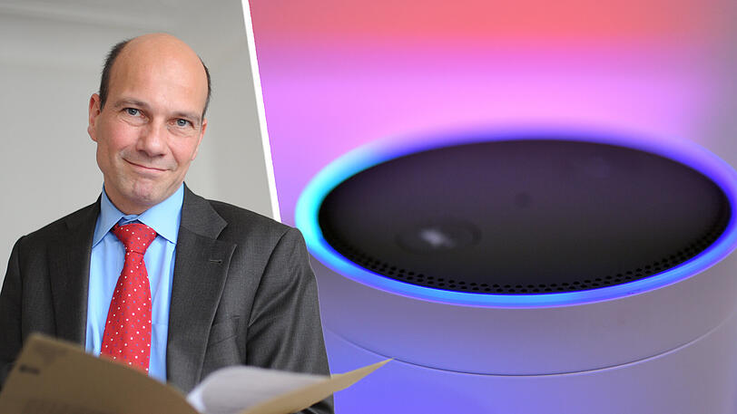 Links: Thomas Petri. Der Jurist (52) ist seit 2009 der Landesbeauftragte für Datenschutz in Bayern. Rechts: Ein Lautsprecher Amazon Echo, über den der Alexa Voice Service funktioniert.