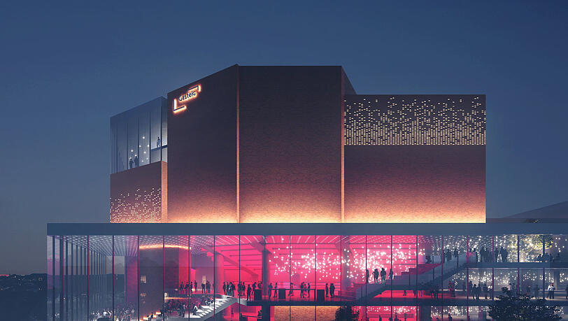 So könnte der neue Gasteig aussehen– mit einem gläsernen Foyer, das die Philharmonie mit dem Bibliothekstrakt verbindet.