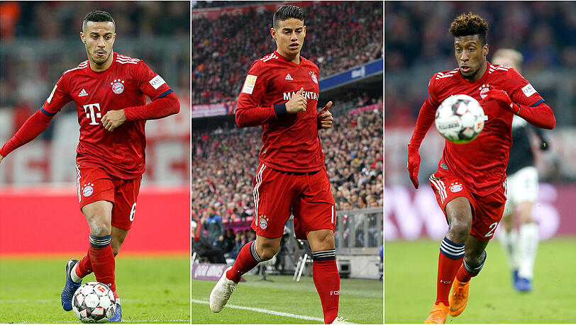 Thiago, James und Coman sind in Angriffsstimmung. Thiago, James und Coman sind in Angriffsstimmung.