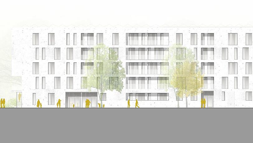 Visualisierung des Wettbewerbssiegers: Die Ansicht des Bauprojekts von Westen an der Siglstraße. Visualisierung des Wettbewerbssiegers: Die Ansicht des Bauprojekts von Westen an der Siglstraße.