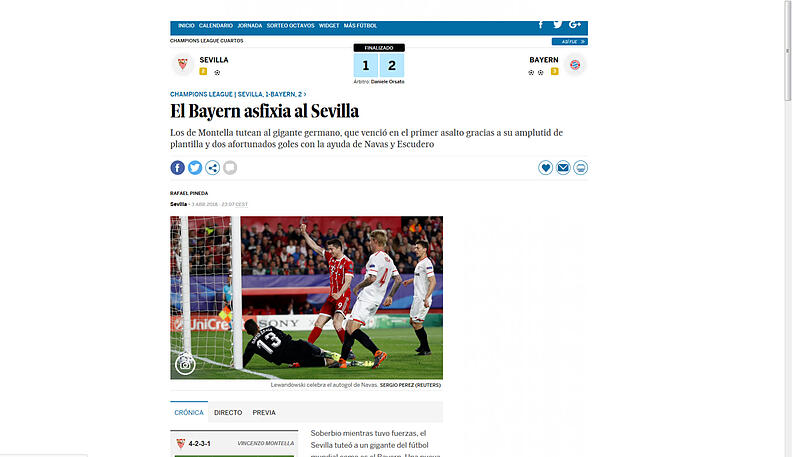 El Pais: "Bayern erdrückt Sevilla"
