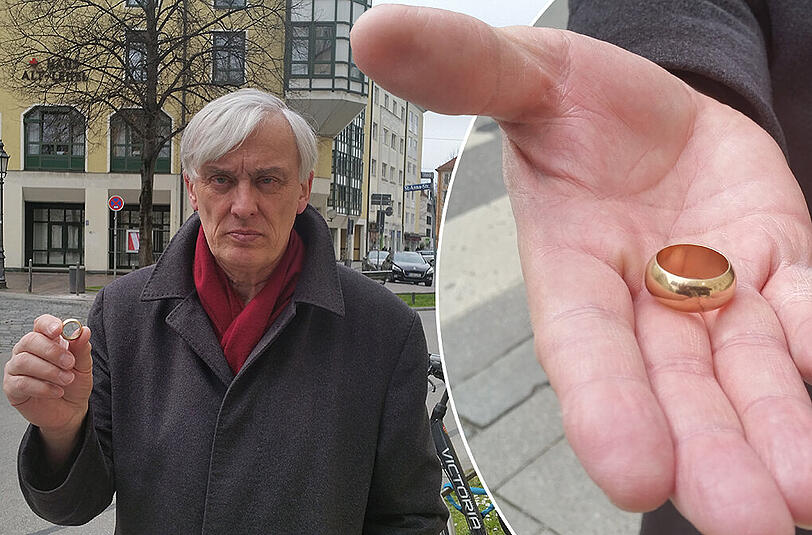 Franz W. (66) ist hier im Lehel angesprochen worden. Der Ring schaut massiv aus, ist er auch &ndash; aber halt bloß aus Messing. Nicht aus Gold.