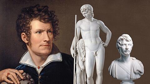 Der Bildhauer Bertel Thorvaldsen (1810 gemalt von Rudolph Suhrlandt) hat Kronprinz Ludwig nicht nur porträtiert (1821, rechts), sondern auch den Adonis (1808/32, Neue Pinakothek) für ihn geschaffen.