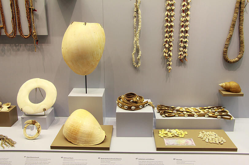 Die Mollusken oder Weichtiere bilden mit mehr als 100.000 Arten den nach den Gliedertieren größten Tierstamm. Sie besitzen in der Regel eine harte Schale. In Gegenden wo kaum Metall oder Stein verfügbar war, dienten Muschel-und Schneckenschalen zur Herstellung von Gebrauchsgegenständen oder Schmuck, aus denen sich verschiedene Geldformen entwickelt haben.