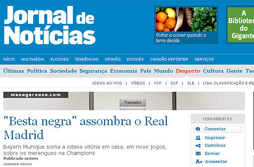 &bdquo;Jornal de Noticias&ldquo; (Portugal): &bdquo;Bayern ist wirklich der Angstgegner von Real Madrid in der Champions. Ironie des Schicksals: Es war ausgerechnet das Ausgleichstor von Özil (53.) nach Pass des inspirationslosen Ronaldo, der kurz davor eine Chance in unglaublicher Form vergeben hatte, das den Anfang vom Ende von Real Madrid in der Allianz Arena einleitete. Die Bayern wachten auf, Real zog sich zurück und José Mourinho setzte irrtümlicherweise auf das Unentschieden.&ldquo;