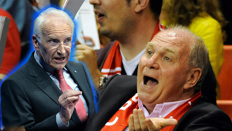Sichtlich gut gelaunt: Hoeneß freut sich am Samstag über den Sieg der Bayern-Basketballer. Montagabend tagt der Aufsichtsrat und könnte Hoeneß zum Rücktritt bewegen, der CSU-Ehrenvorsitzende Edmund Stoiber steht schon als neuer Bayern-Boss bereit. Sichtlich gut gelaunt: Hoeneß freut sich am Samstag über den Sieg der Bayern-Basketballer. Montagabend tagt der Aufsichtsrat und könnte Hoeneß zum Rücktritt bewegen, der CSU-Ehrenvorsitzende Edmund Stoiber steht schon als neuer Bayern-Boss bereit.