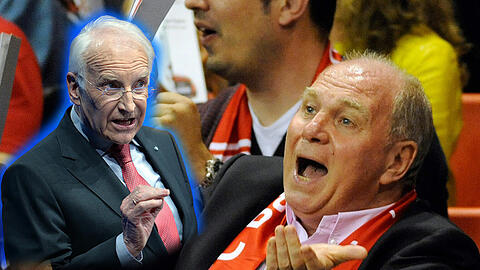 Sichtlich gut gelaunt: Hoeneß freut sich am Samstag über den Sieg der Bayern-Basketballer. Montagabend tagt der Aufsichtsrat und könnte Hoeneß zum Rücktritt bewegen, der CSU-Ehrenvorsitzende Edmund Stoiber steht schon als neuer Bayern-Boss bereit.