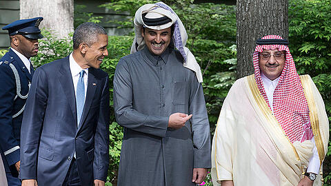 US-Präsident Barack Obama zusammen mit Spitzenvertretern von Qatar und Saudi Arabien. Foto: Michael Reynolds