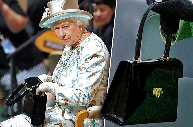 Die schwarze Lederhandtasche der Queen. Was da wohl alles drin ist...