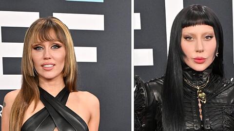 Miley Cyrus (l.) und Lady Gaga machen den Hime-Schnitt mit langen Haaren vor.