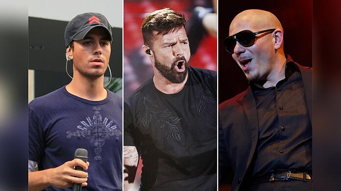 Enrique Iglesias, Ricky Martin und Pitbull (v.l.) stehen ab Oktober gemeinsam auf der Bühne.