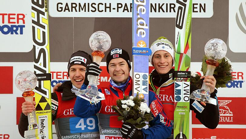 Die besten drei beim Neujahrsspringen in Garmisch-Partenkirchen: Simon Ammann, Anders Jacobsen und Peter Prevc (l-r) Die besten drei beim Neujahrsspringen in Garmisch-Partenkirchen: Simon Ammann, Anders Jacobsen und Peter Prevc (l-r)