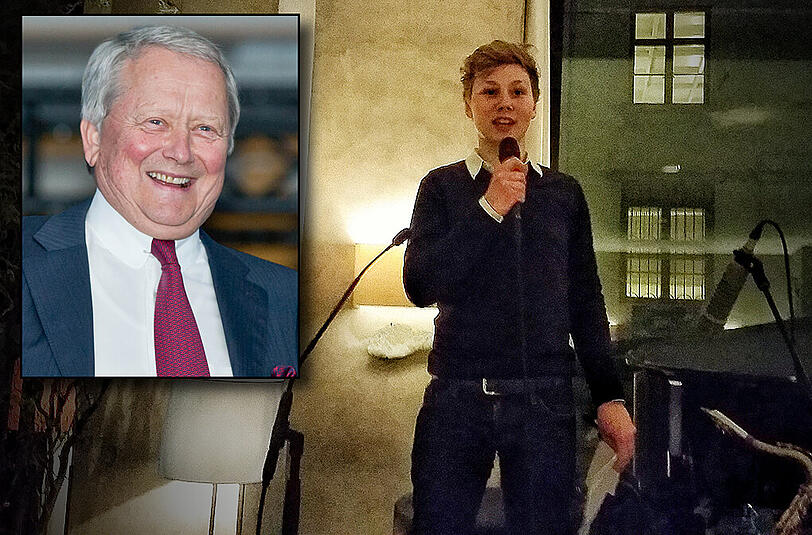 In Action bei der Versteigerung: Felix Porsche, jüngster Sohn von Wolfgang Porsche (kleines Bild), der das PS-starke Imperium lenkt.