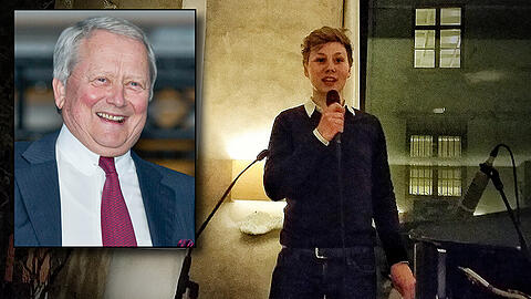 In Action bei der Versteigerung: Felix Porsche, jüngster Sohn von Wolfgang Porsche (kleines Bild), der das PS-starke Imperium lenkt.